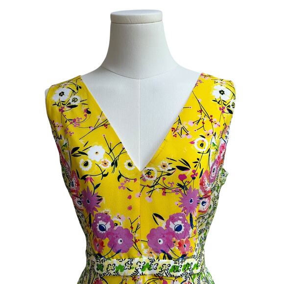 SALONI Zuri Handkerchief-hem Floral Silk Dress V Neckline Back Zip Sleeveless 10 - Picture 2 of 12